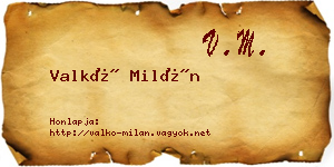 Valkó Milán névjegykártya